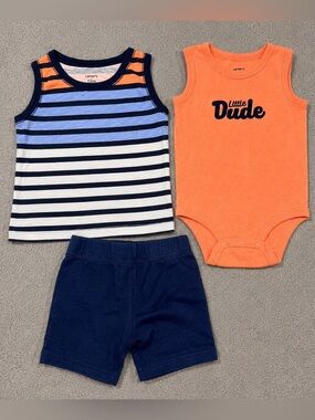 Carter’s 3 Piece Baby Boy Summer Outfit Set 12-18M Little Dude Tank Tops Shorts